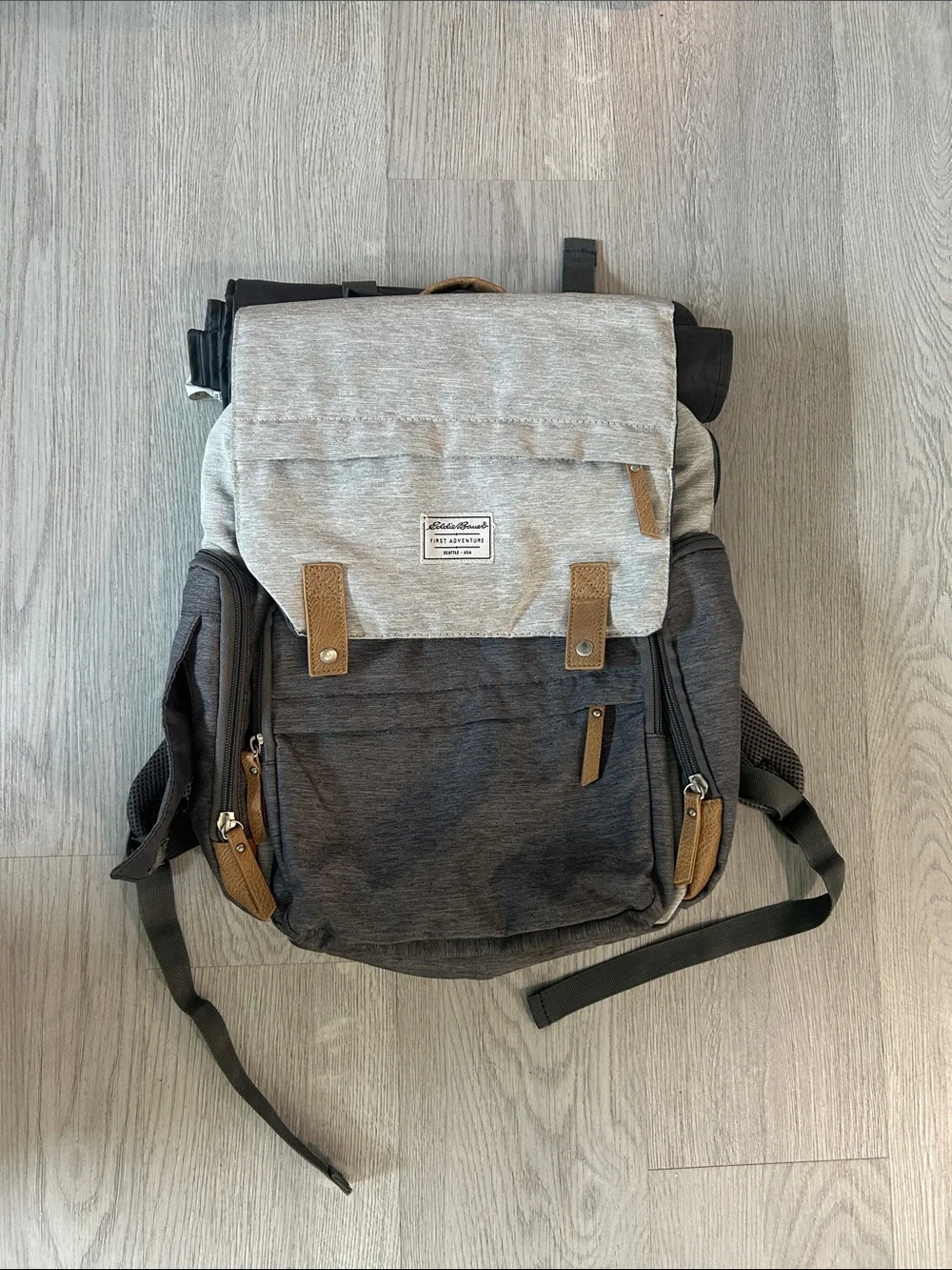 Eddie Bauer Two-Tone Gray and Tan Accent Backpack